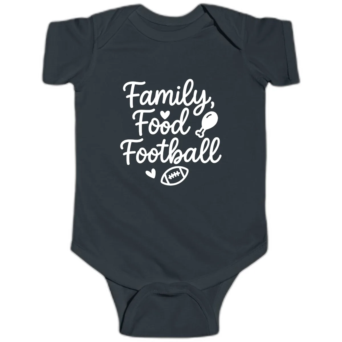 Family Food Football Thanksgiving Baby Onesie in Black