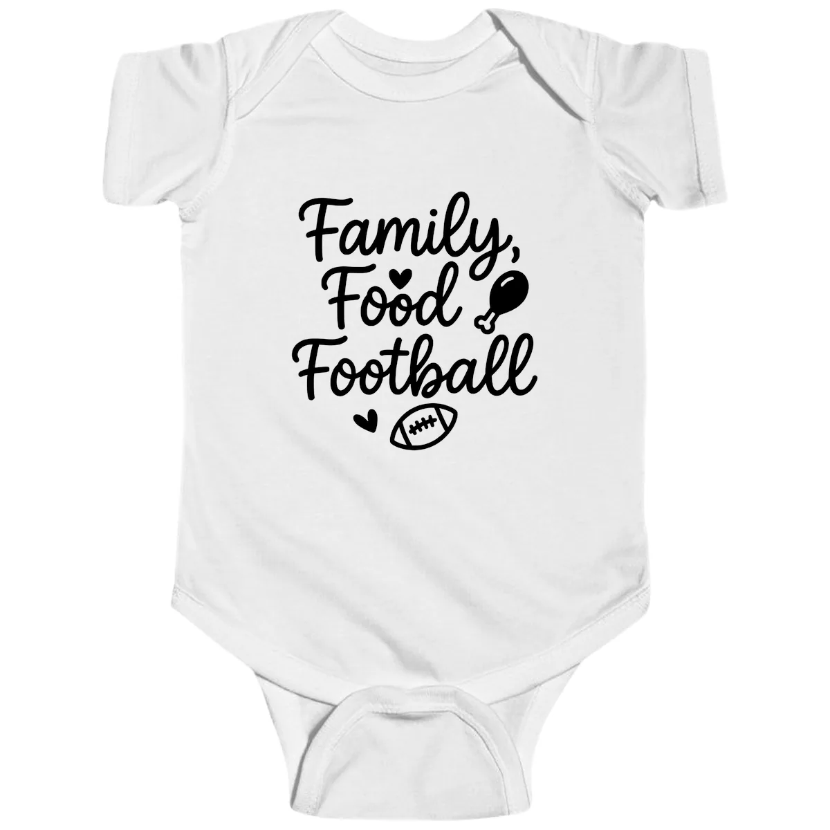 Family Food Football Thanksgiving Baby Onesie in White