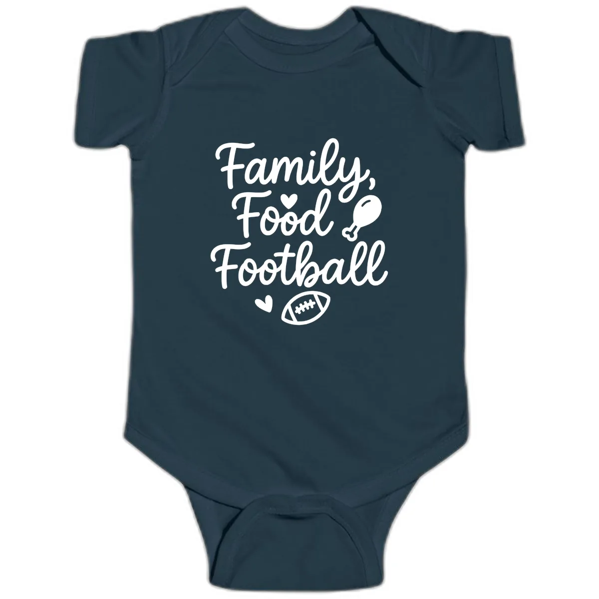 Family Food Football Thanksgiving Baby Onesie in Navy