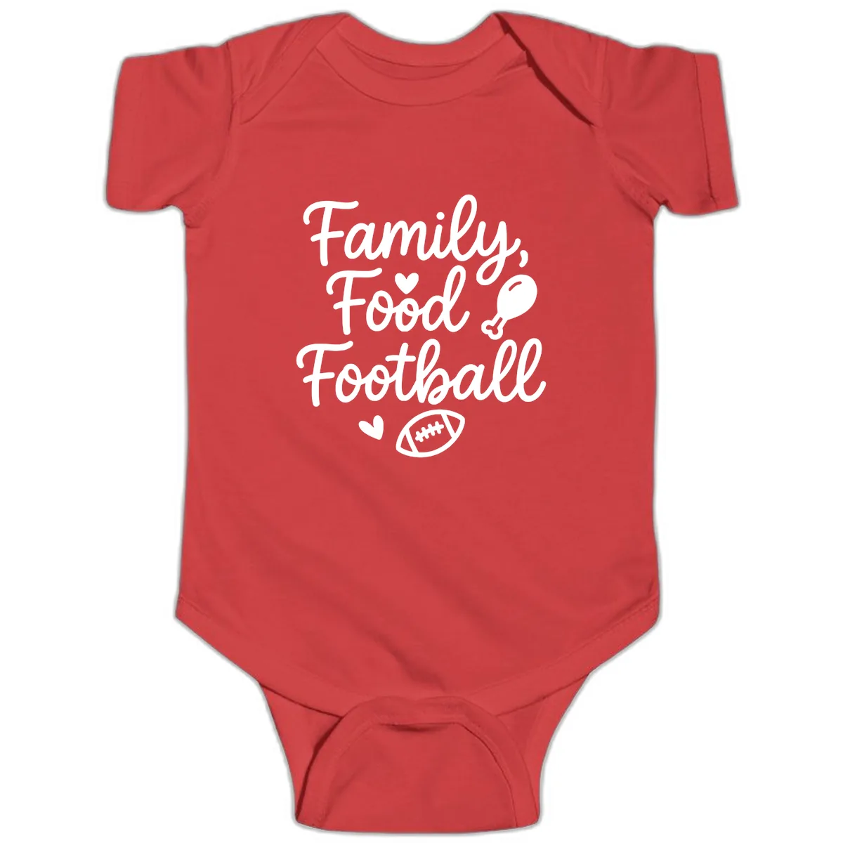 Family Food Football Thanksgiving Baby Onesie in Red