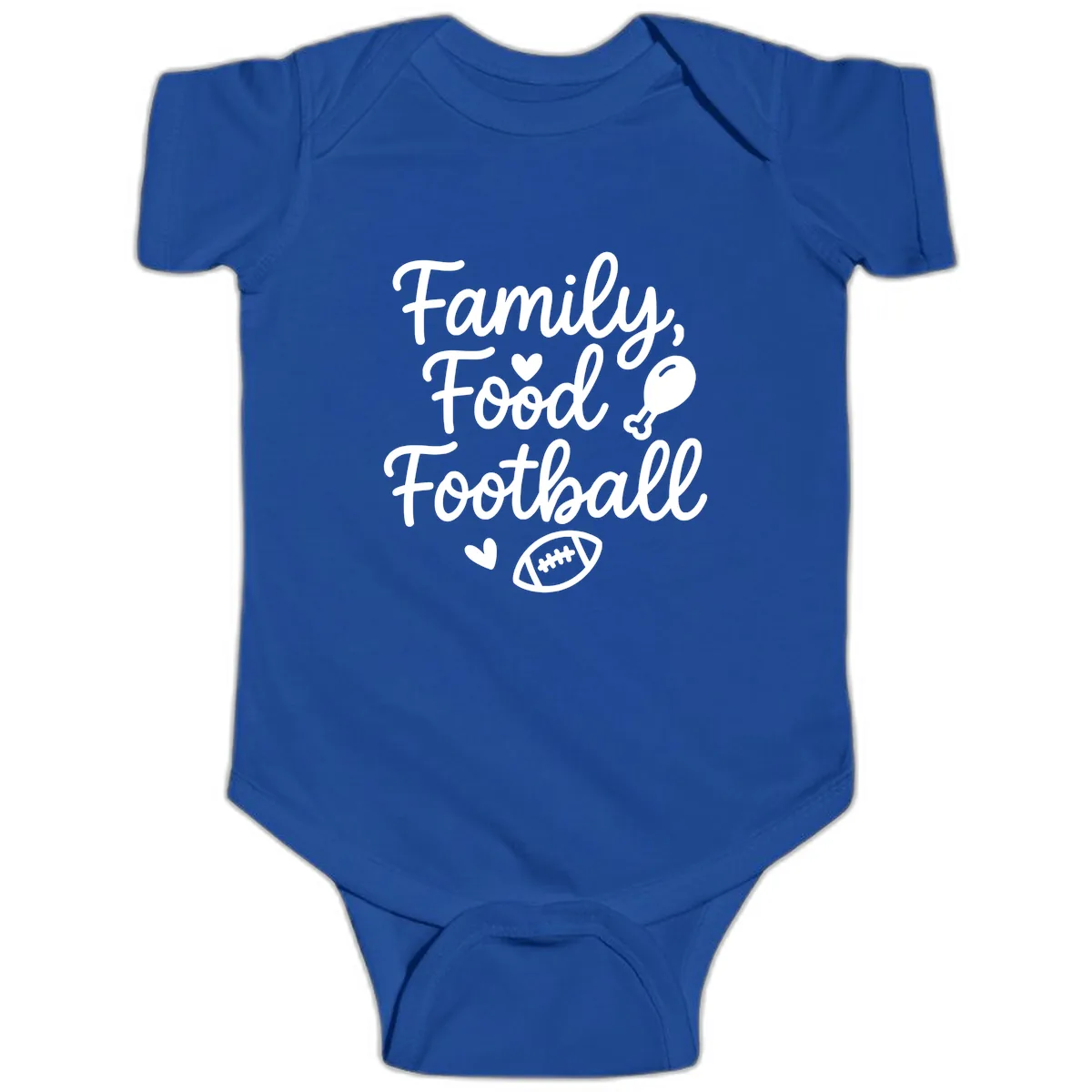 Family Food Football Thanksgiving Baby Onesie in Royal