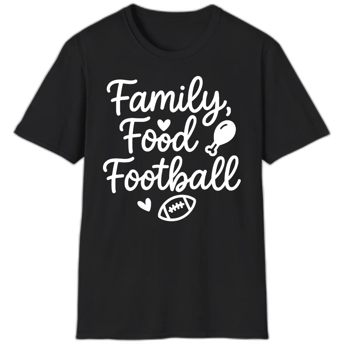 Family Food Football Thanksgiving T-Shirt in Black