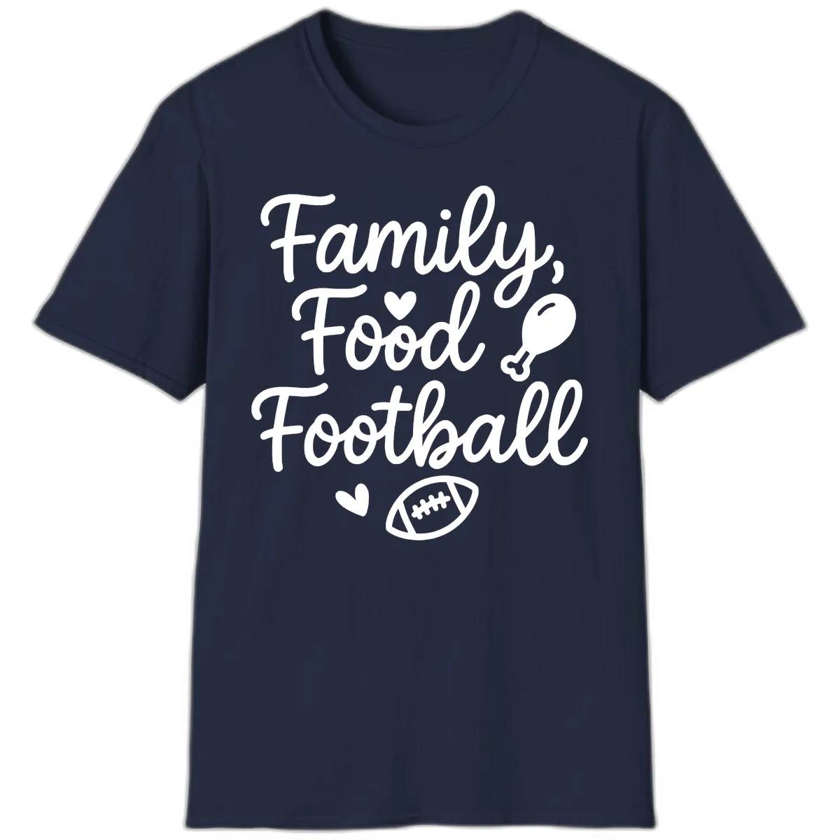 Family Food Football Thanksgiving T-Shirt in Navy