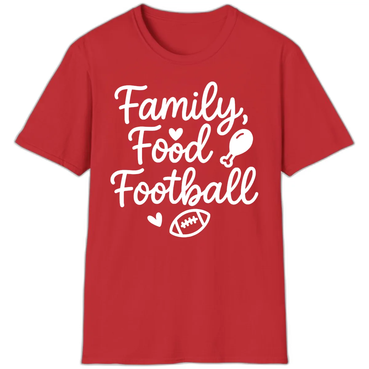 Family Food Football Thanksgiving T-Shirt in Red