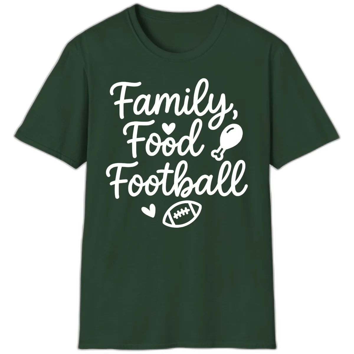 Family Food Football Thanksgiving T-Shirt in Forest Green