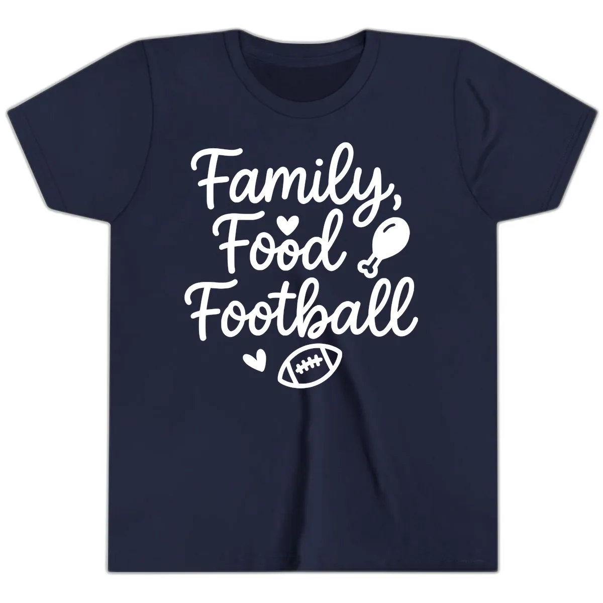 Family Food Football Thanksgiving Youth T-Shirt in Navy