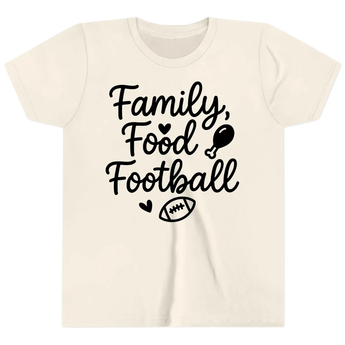 Family Food Football Thanksgiving Youth T-Shirt in Natural