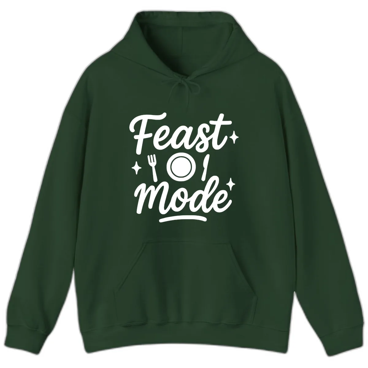 Feast Mode Typography Design Hoodie in Forest Green