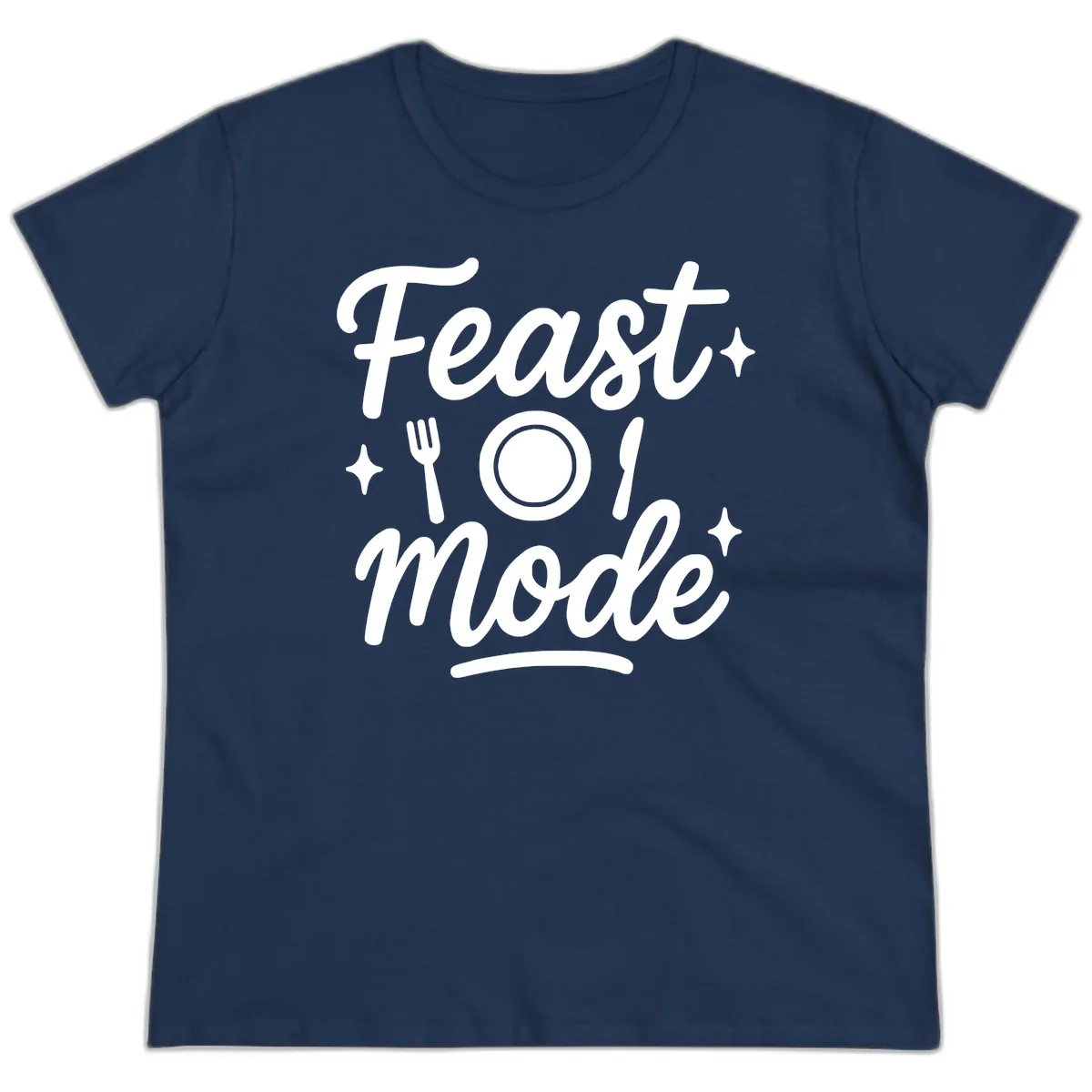 Feast Mode Typography Design Ladies Tee in Navy