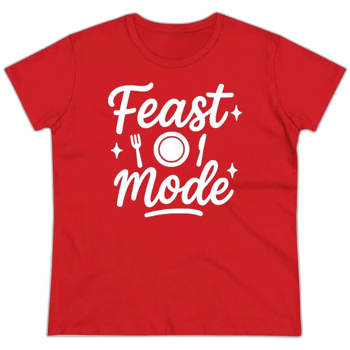 Feast Mode Typography Design Ladies Tee in Red