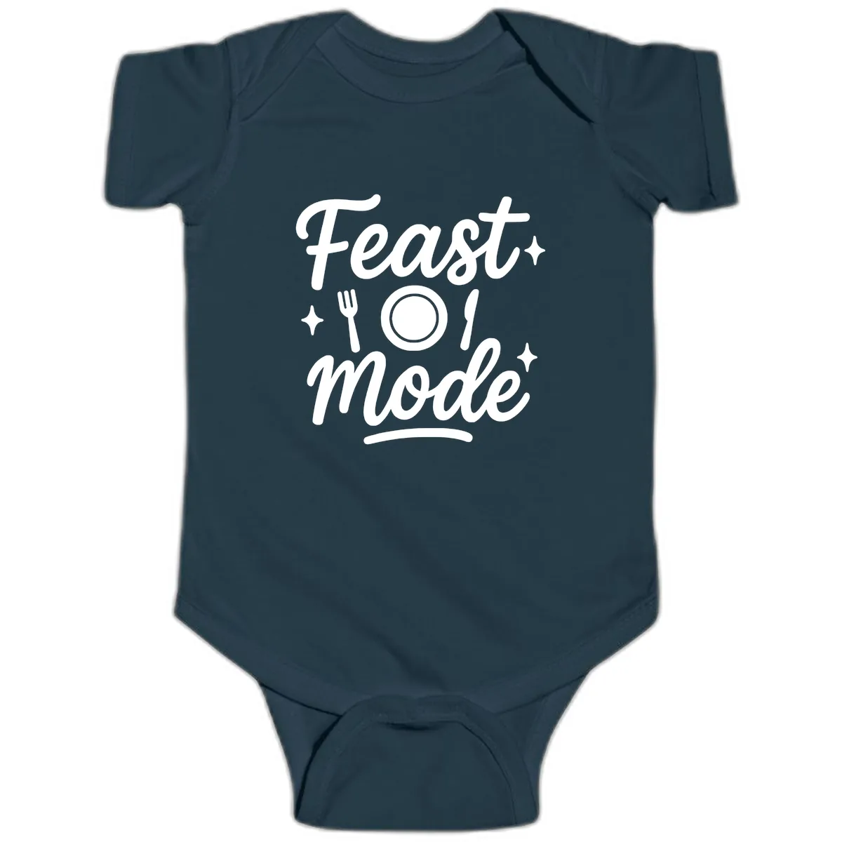 Feast Mode Typography Design Baby Onesie in Navy