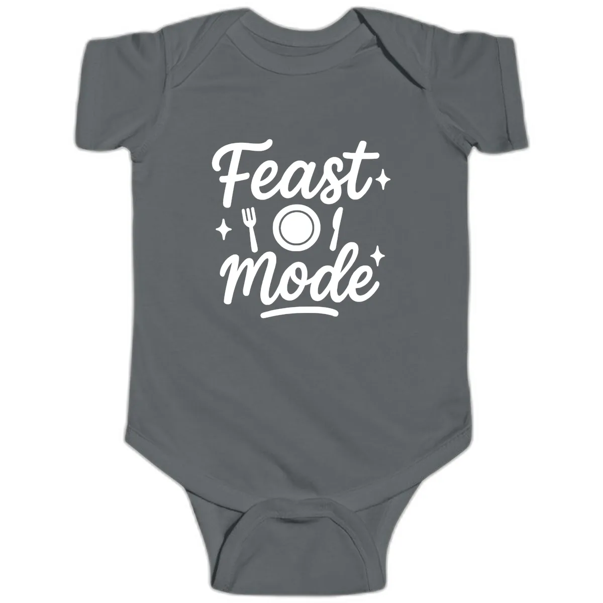 Feast Mode Typography Design Baby Onesie in Charcoal