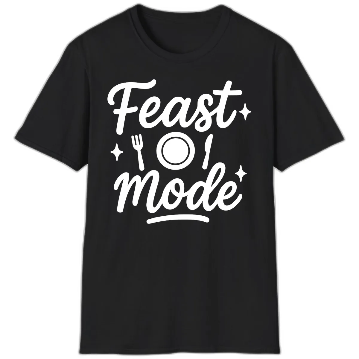 Feast Mode Typography Design T-Shirt in Black