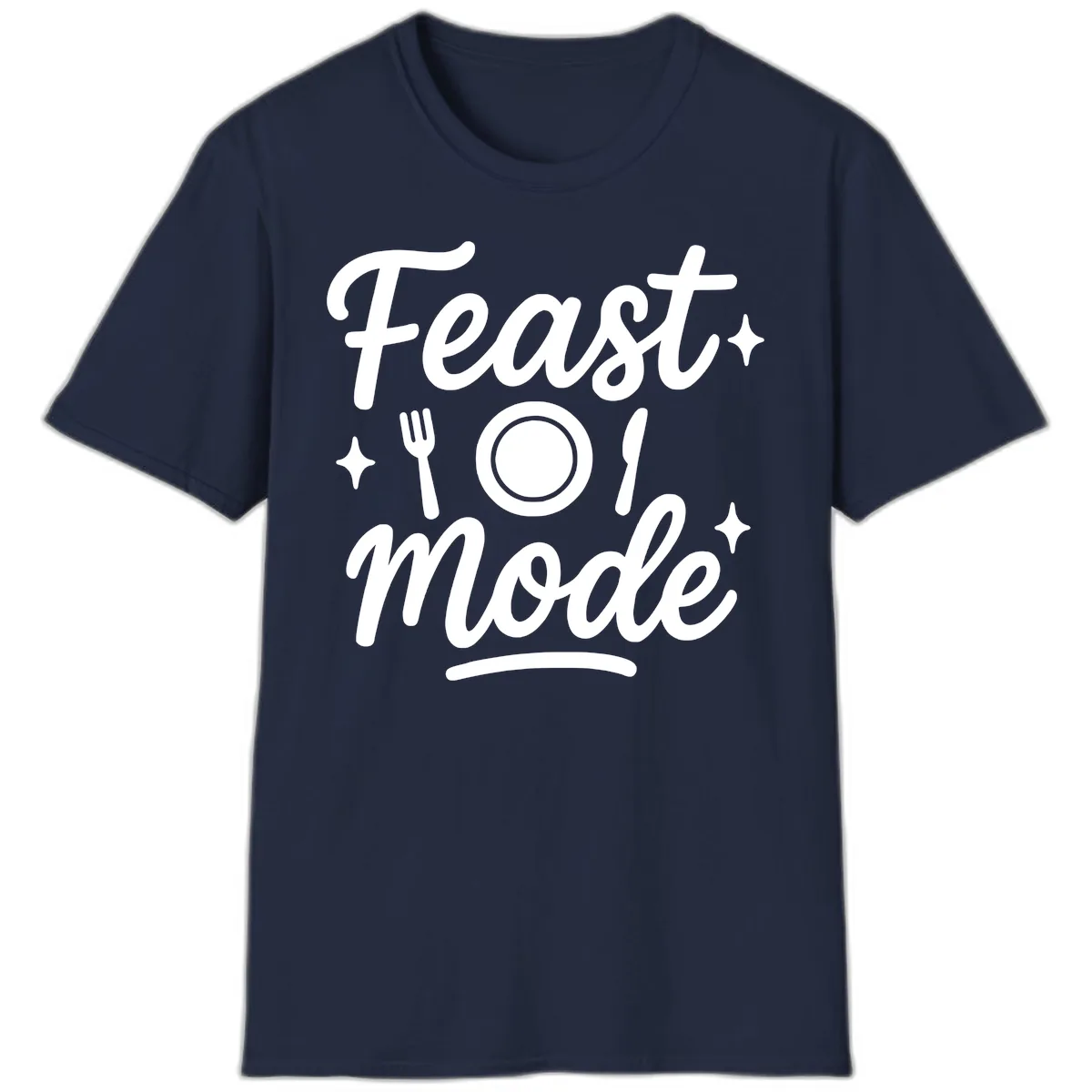 Feast Mode Typography Design T-Shirt in Navy