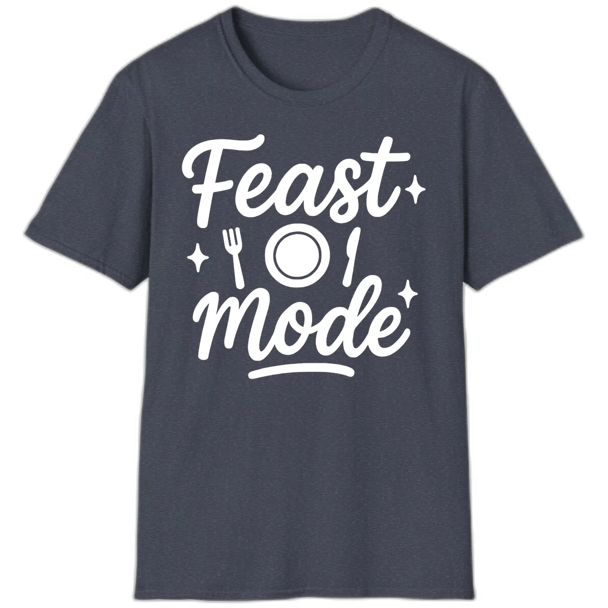 Feast Mode Typography Design T-Shirt in Heather Navy