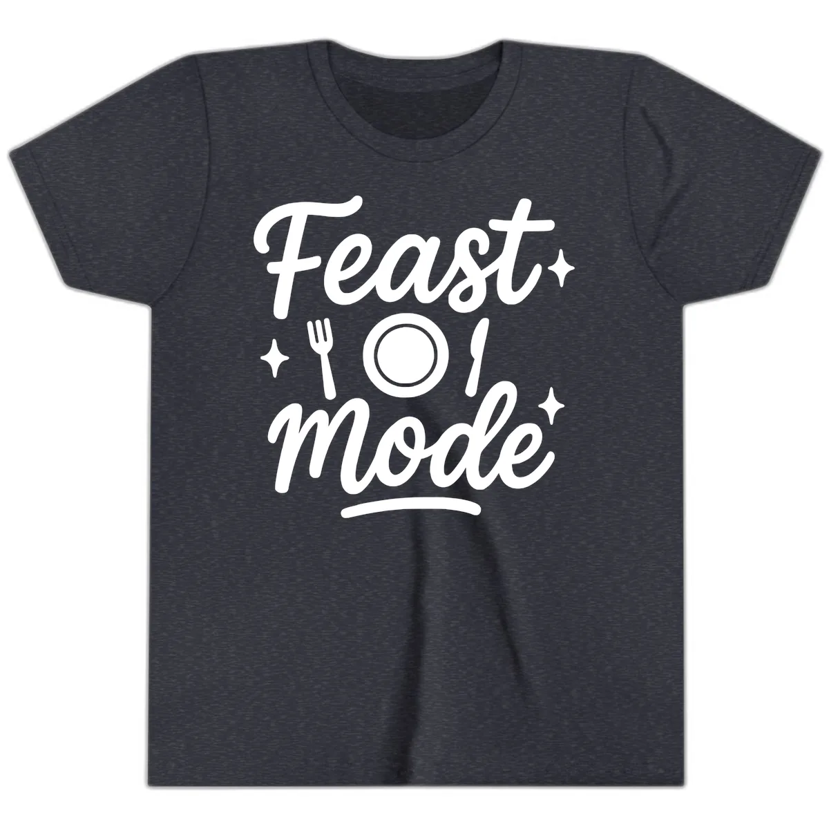Feast Mode Typography Design Youth T-Shirt in Heather Navy