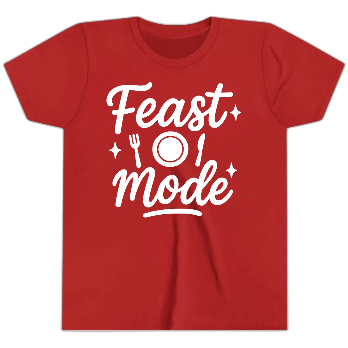Feast Mode Typography Design Youth T-Shirt in Red