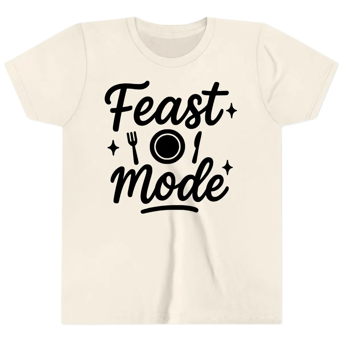 Feast Mode Typography Design Youth T-Shirt in Natural