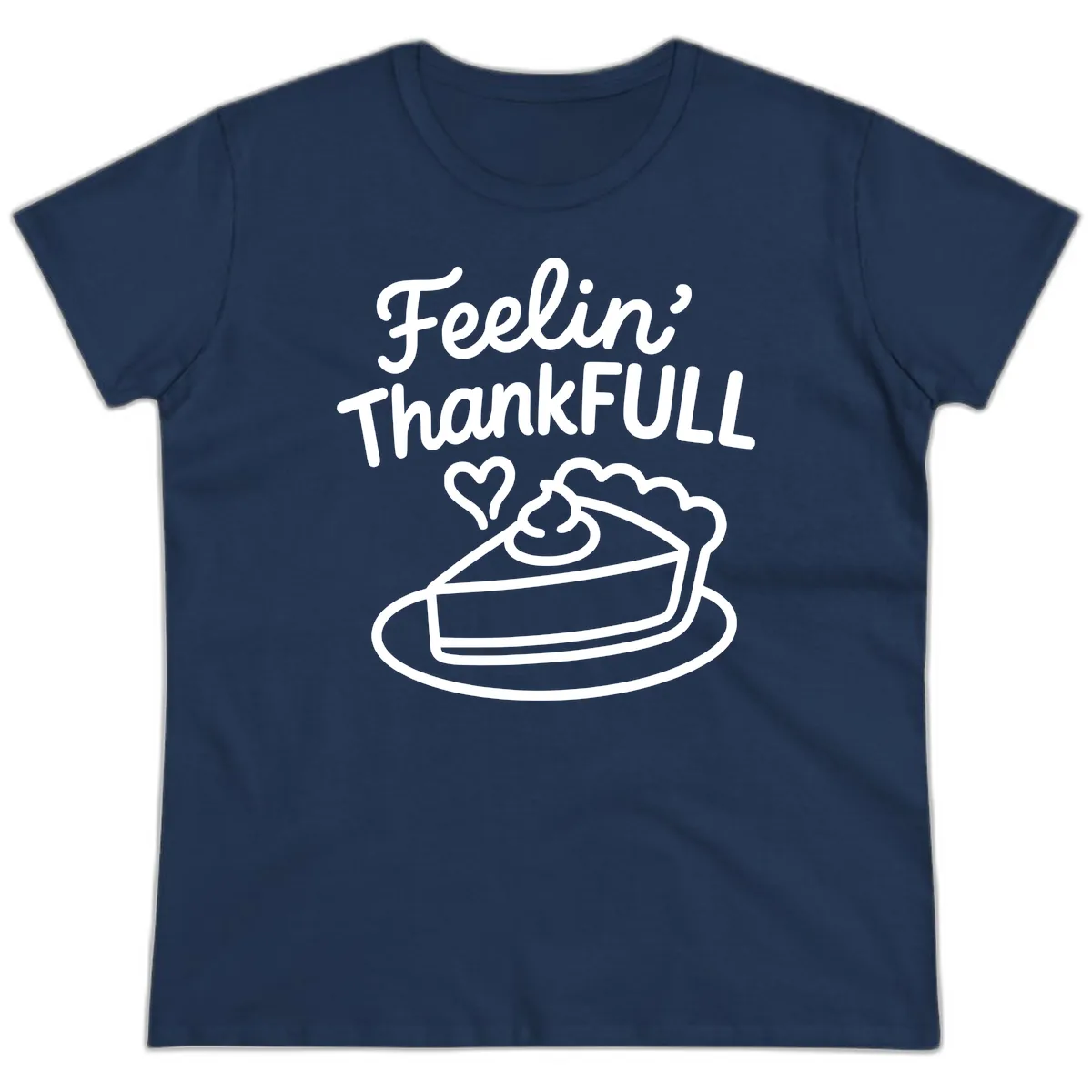 Feelin Thankfull Pie Slice Ladies Tee in Navy