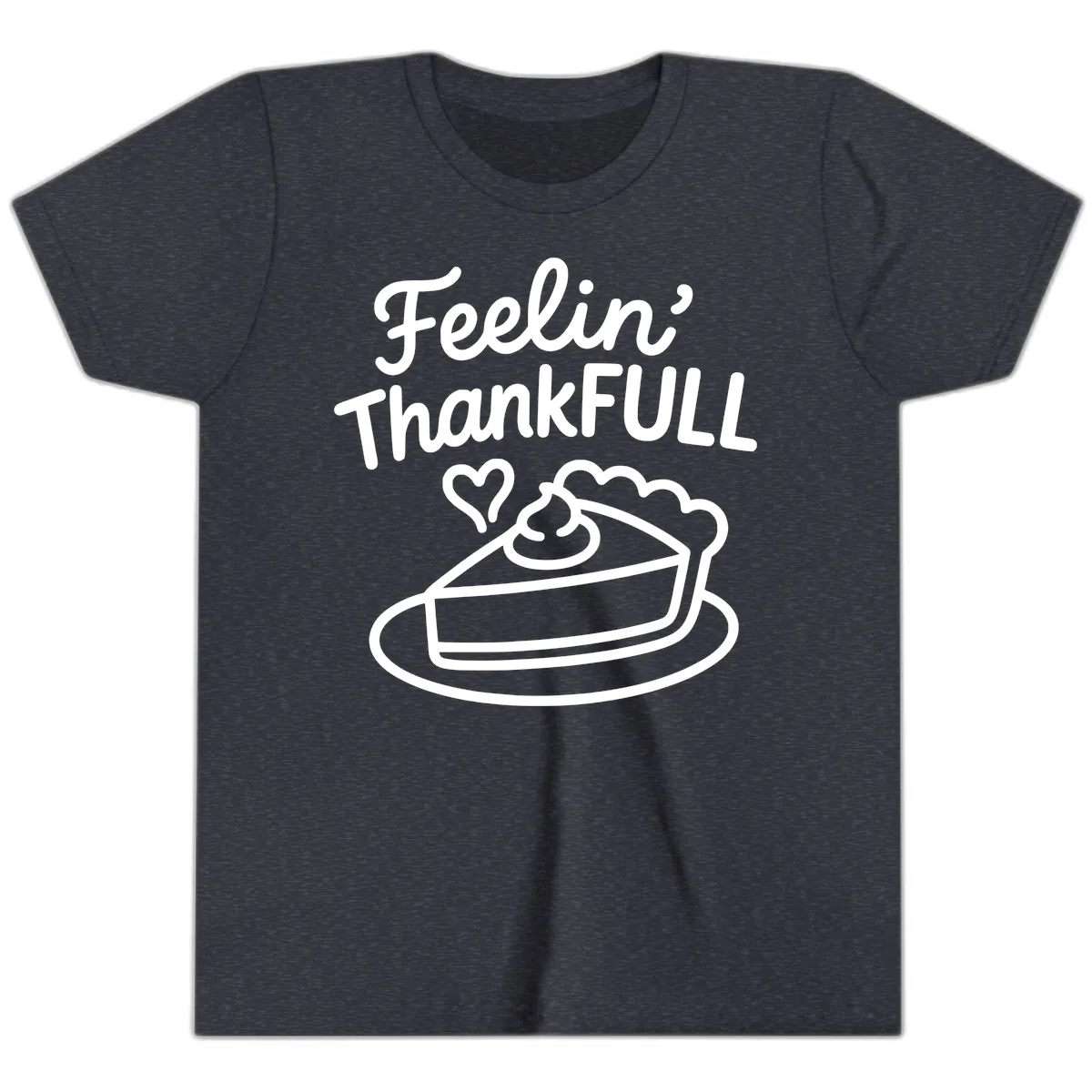 Feelin Thankfull Pie Slice Youth T-Shirt in Heather Navy