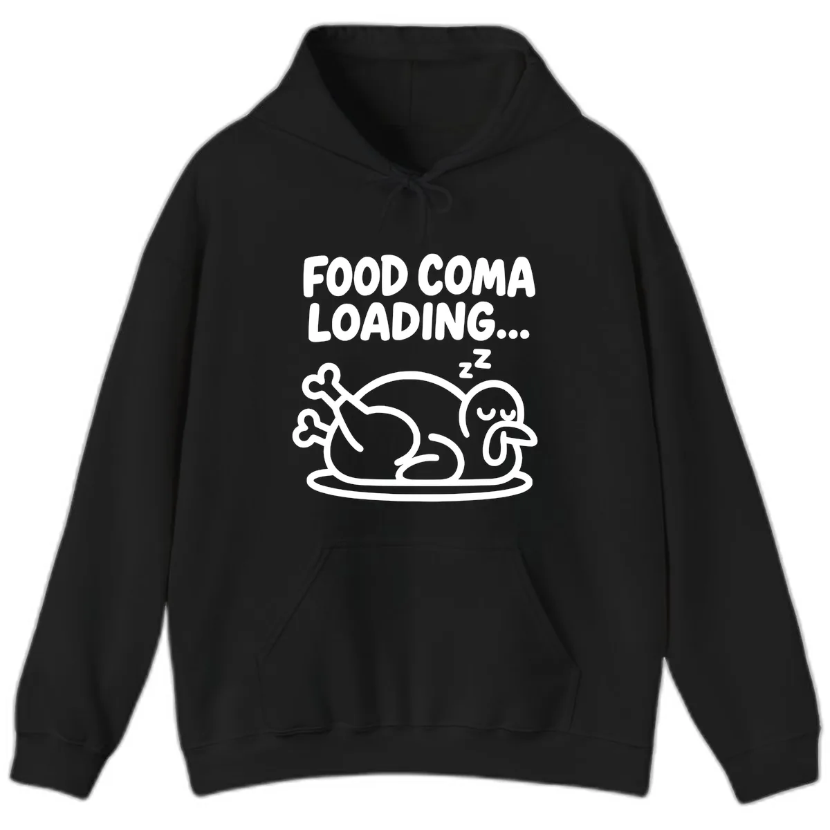 Food Coma Loading Turkey Graphic Hoodie in Black
