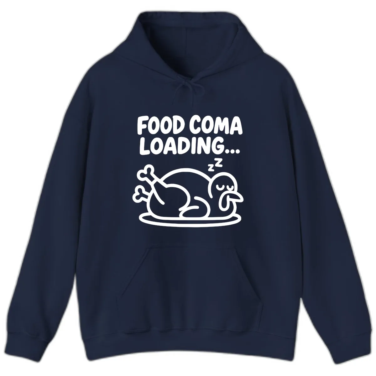 Food Coma Loading Turkey Graphic Hoodie in Navy