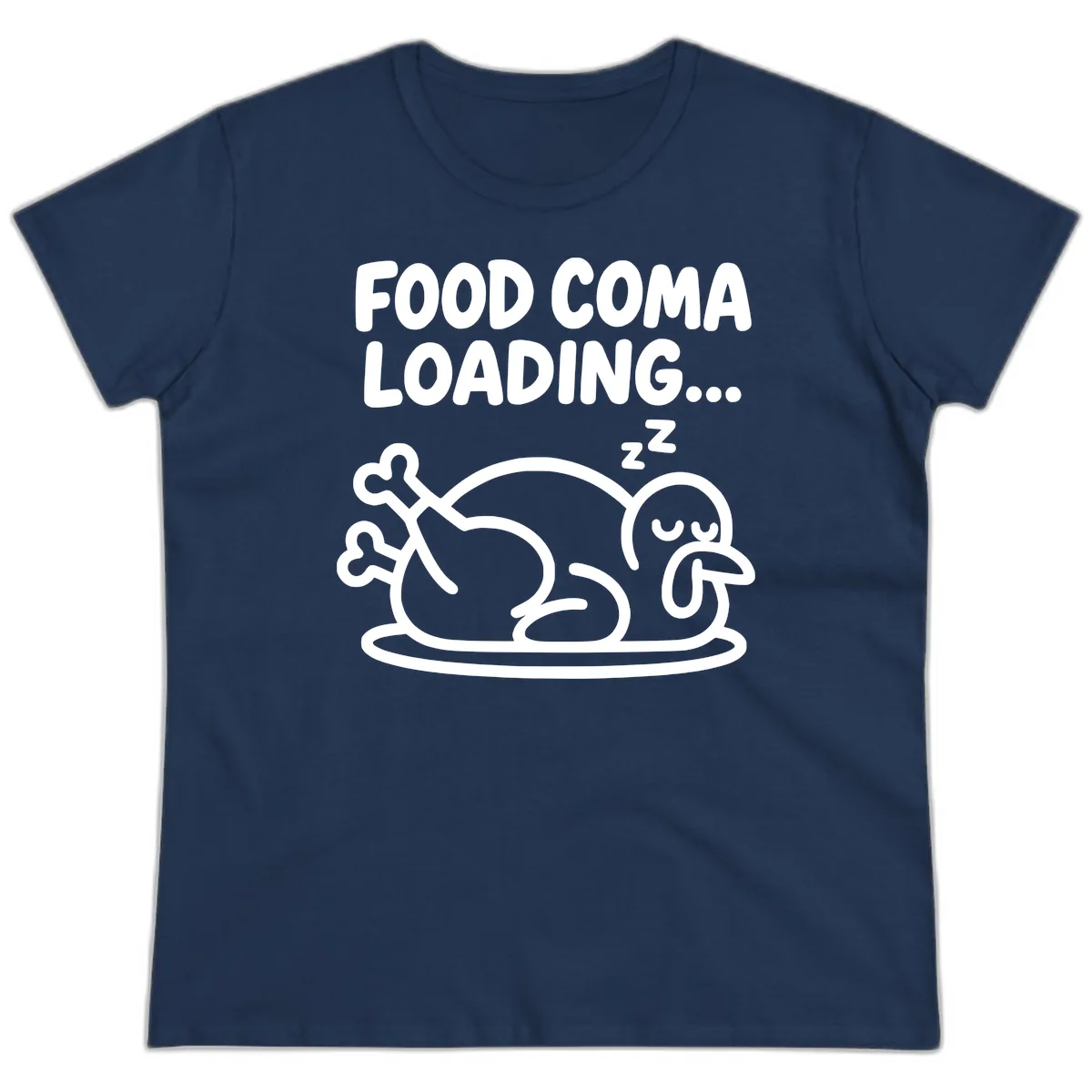 Food Coma Loading Turkey Graphic Ladies Tee in Navy