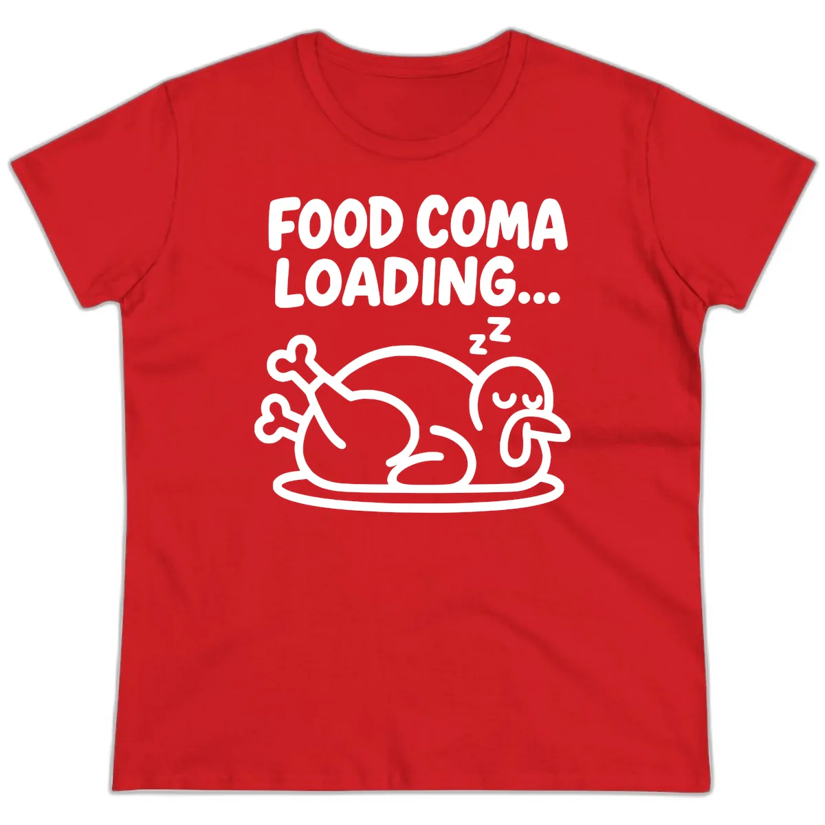 Food Coma Loading Turkey Graphic Ladies Tee in Red