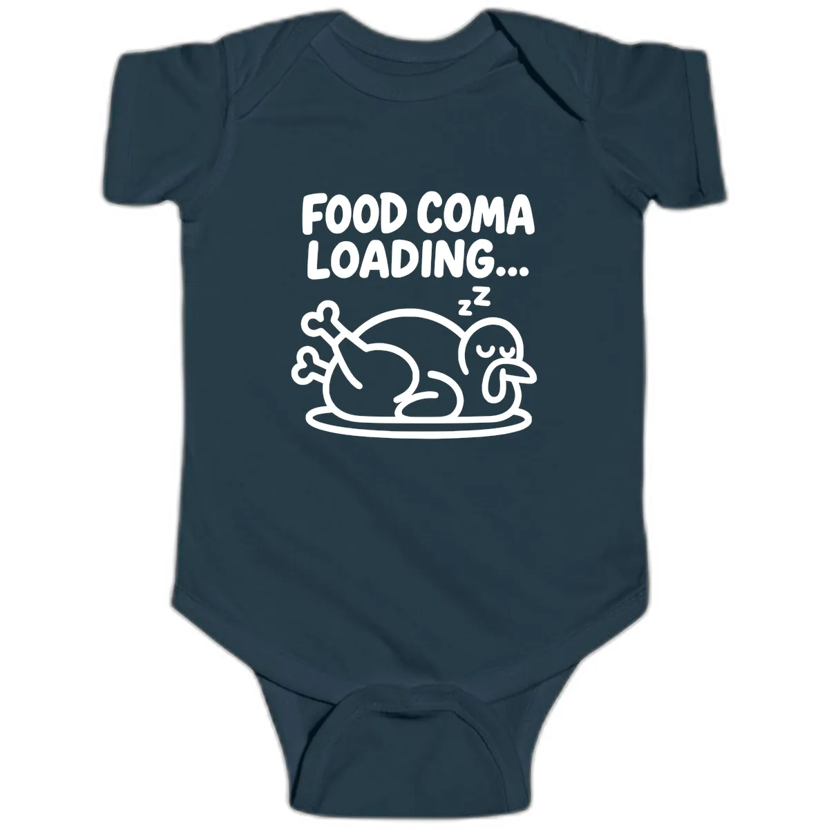 Food Coma Loading Turkey Graphic Baby Onesie in Navy
