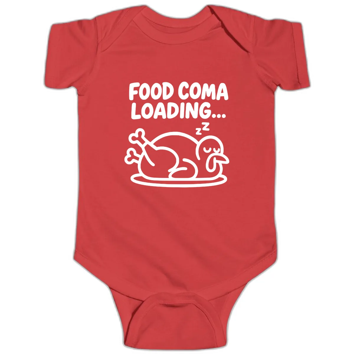 Food Coma Loading Turkey Graphic Baby Onesie in Red