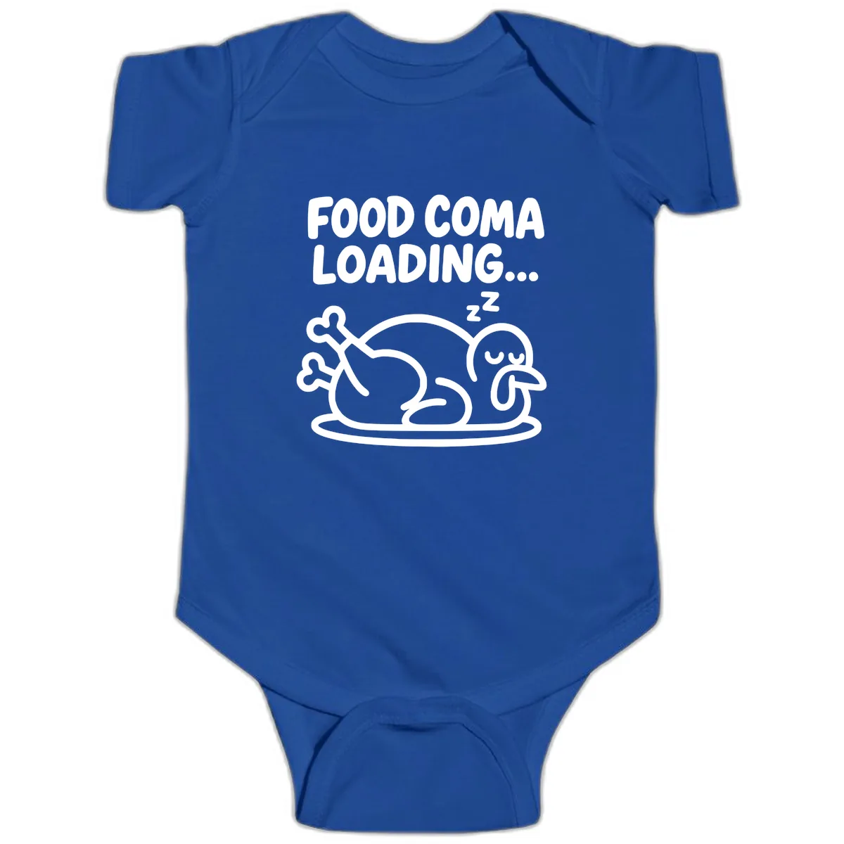 Food Coma Loading Turkey Graphic Baby Onesie in Royal