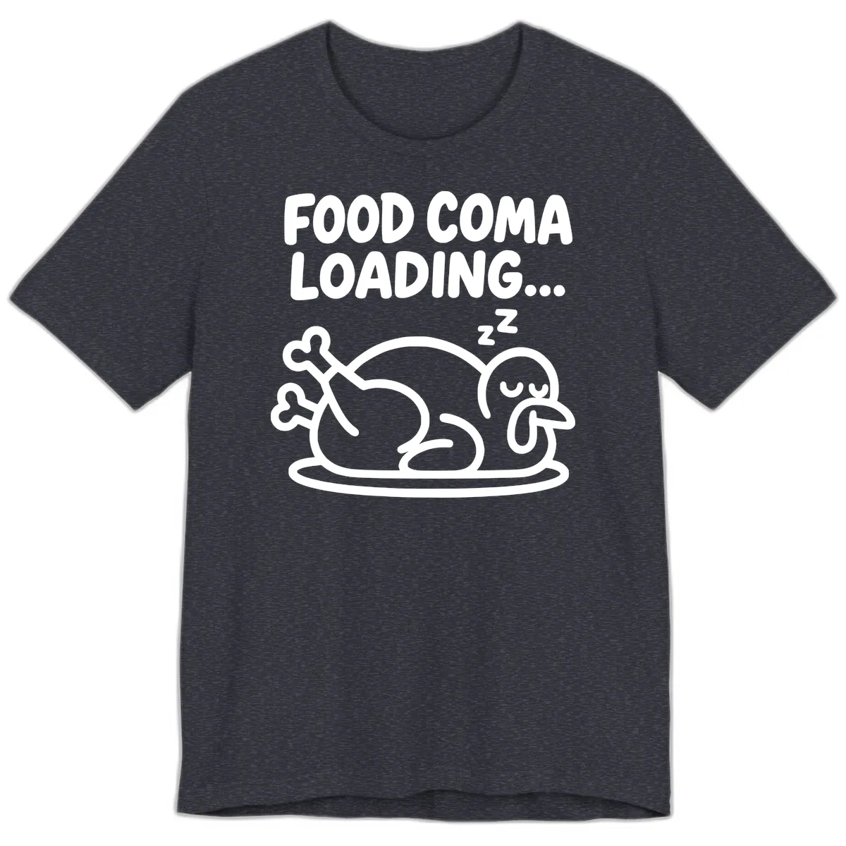 Food Coma Loading Turkey Graphic Premium T-Shirt in Heather Navy