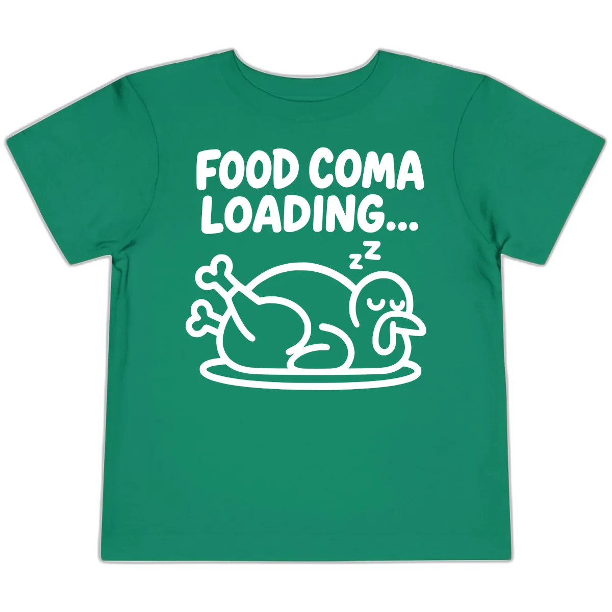 Food Coma Loading Turkey Graphic Toddler T-Shirt in Kelly