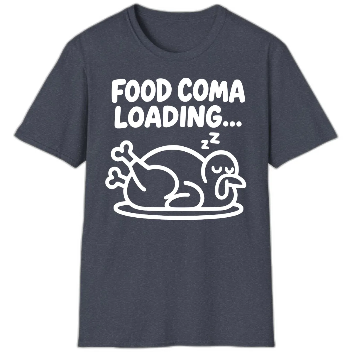 Food Coma Loading Turkey Graphic T-Shirt in Heather Navy
