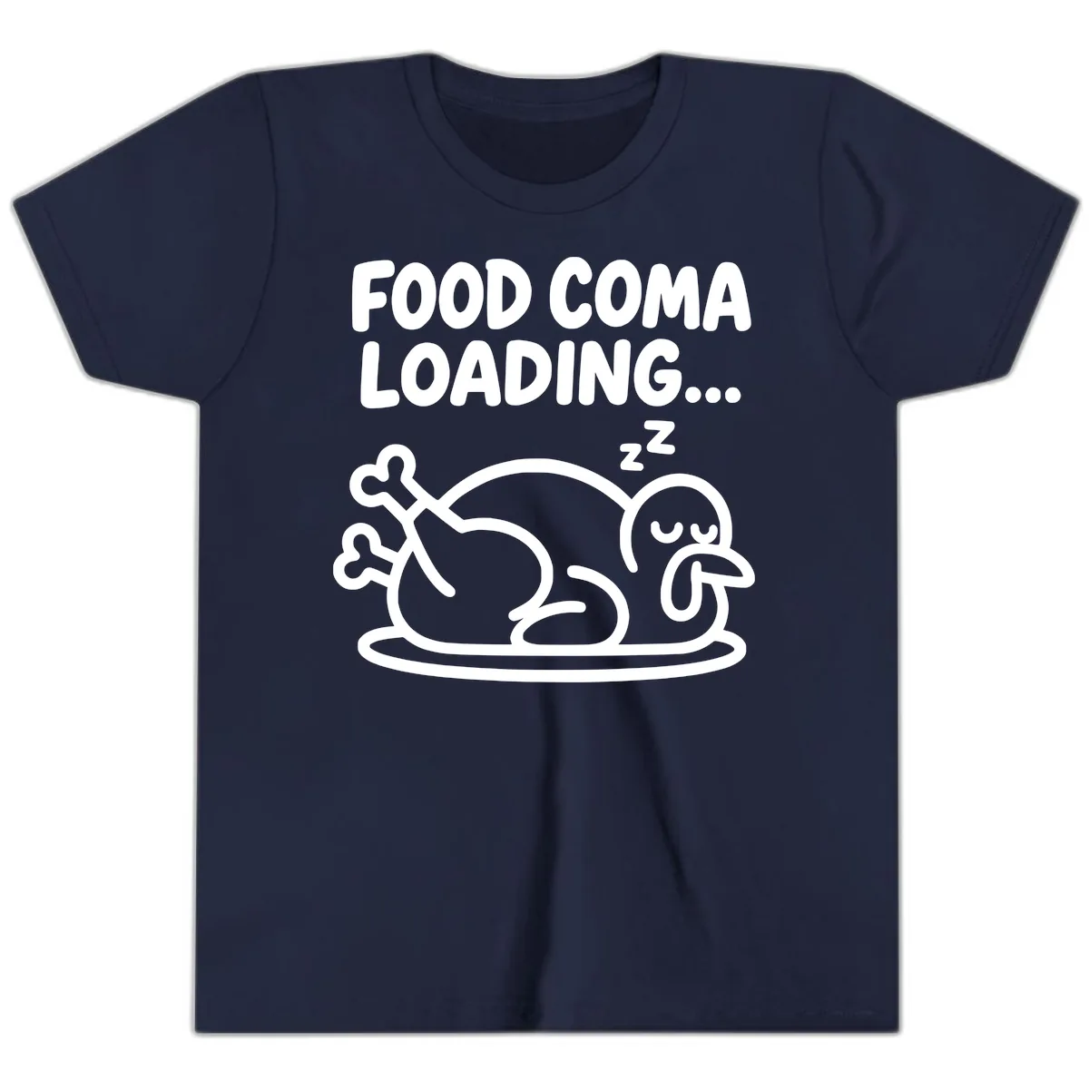 Food Coma Loading Turkey Graphic Youth T-Shirt in Navy