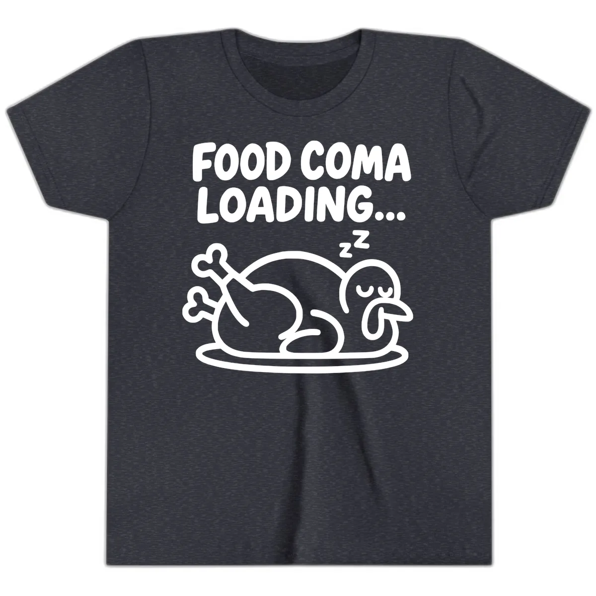 Food Coma Loading Turkey Graphic Youth T-Shirt in Heather Navy