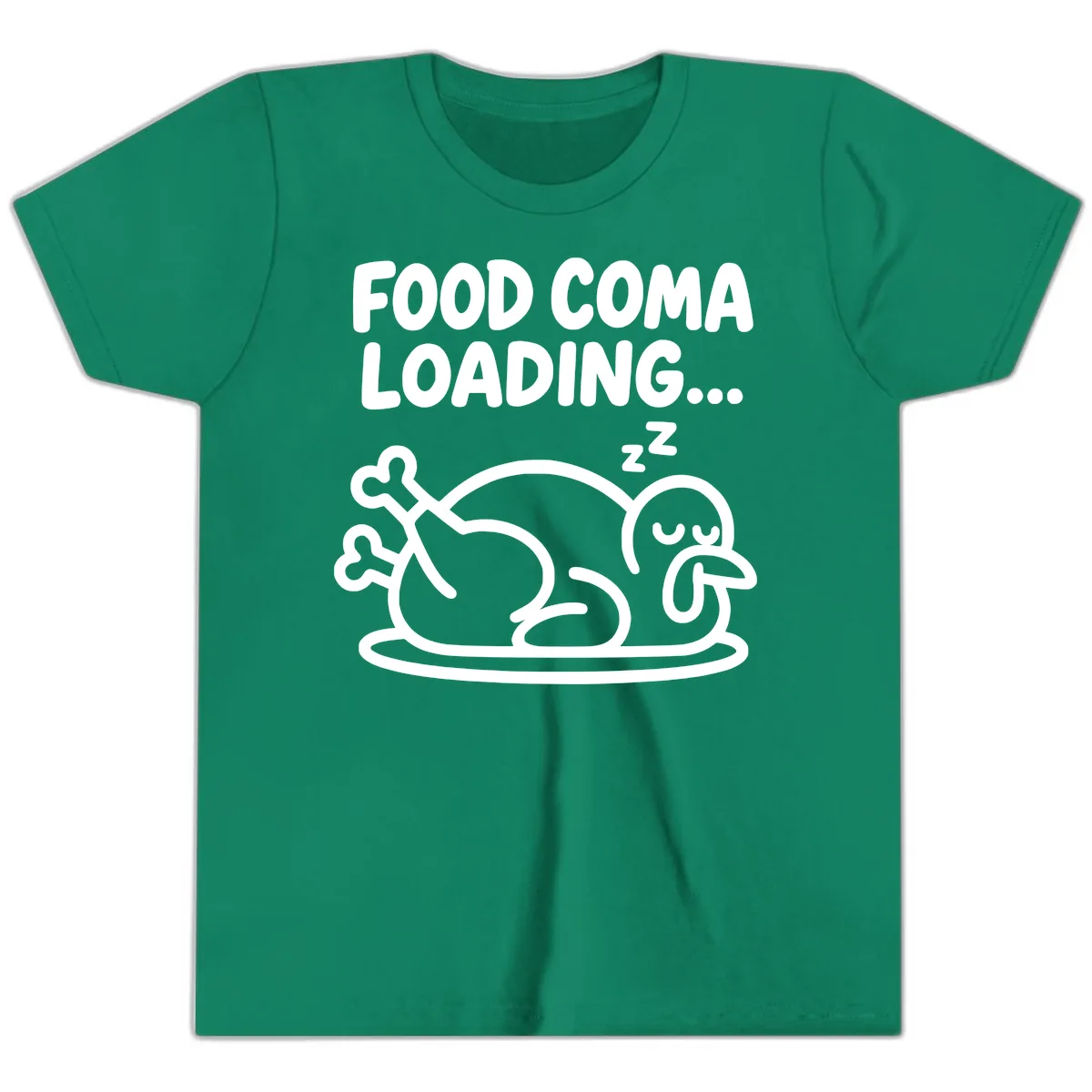 Food Coma Loading Turkey Graphic Youth T-Shirt in Kelly