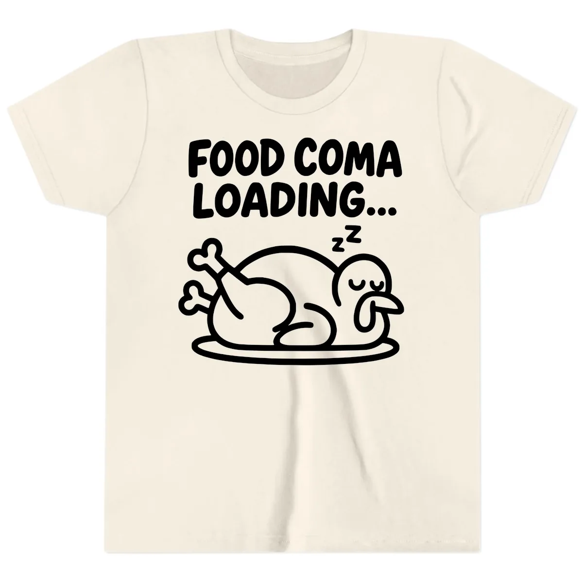 Food Coma Loading Turkey Graphic Youth T-Shirt in Natural