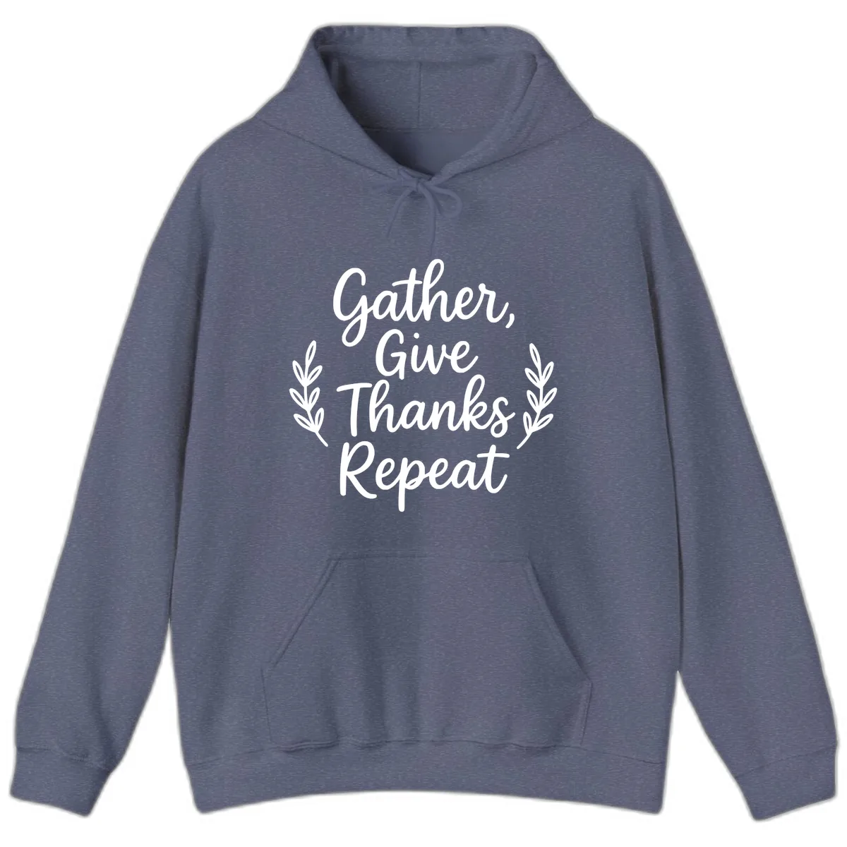 Gather Give Thanks Repeat Design Hoodie in Heather Navy