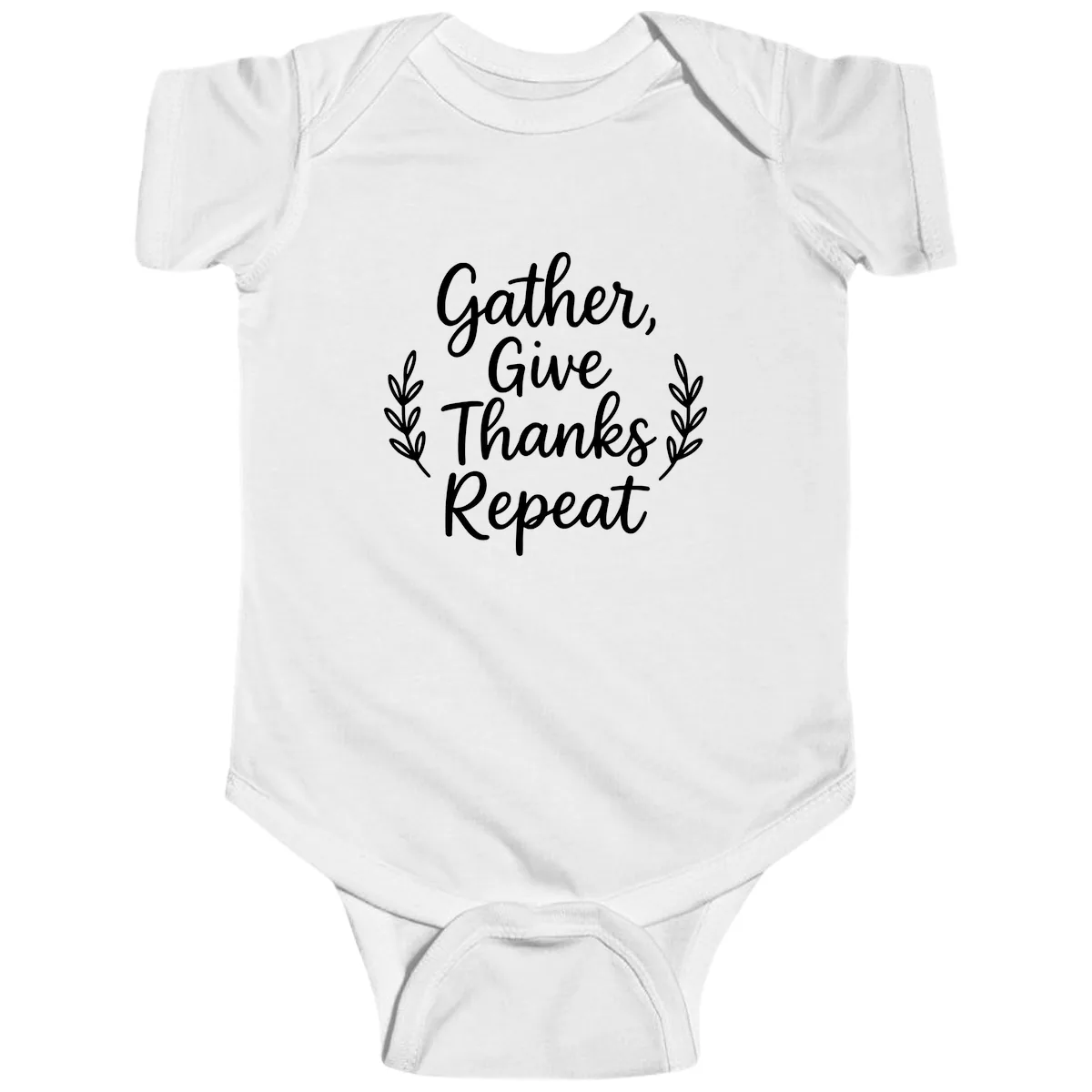 Gather Give Thanks Repeat Design Baby Onesie in White
