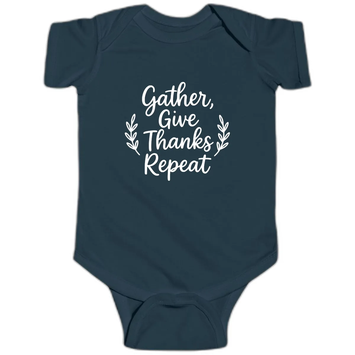 Gather Give Thanks Repeat Design Baby Onesie in Navy