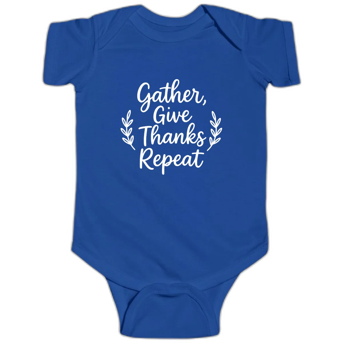 Gather Give Thanks Repeat Design Baby Onesie in Royal