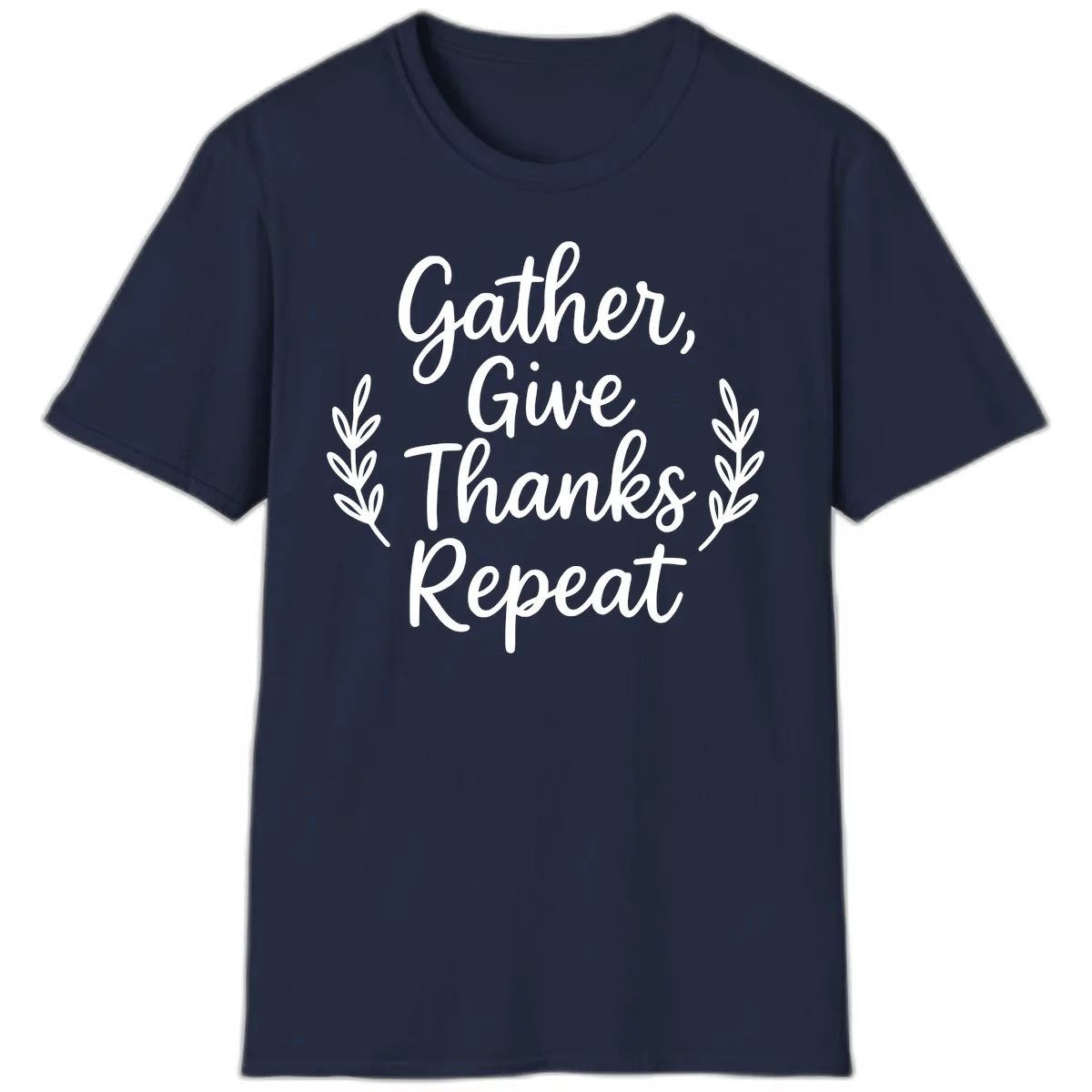 Gather Give Thanks Repeat Design T-Shirt in Navy