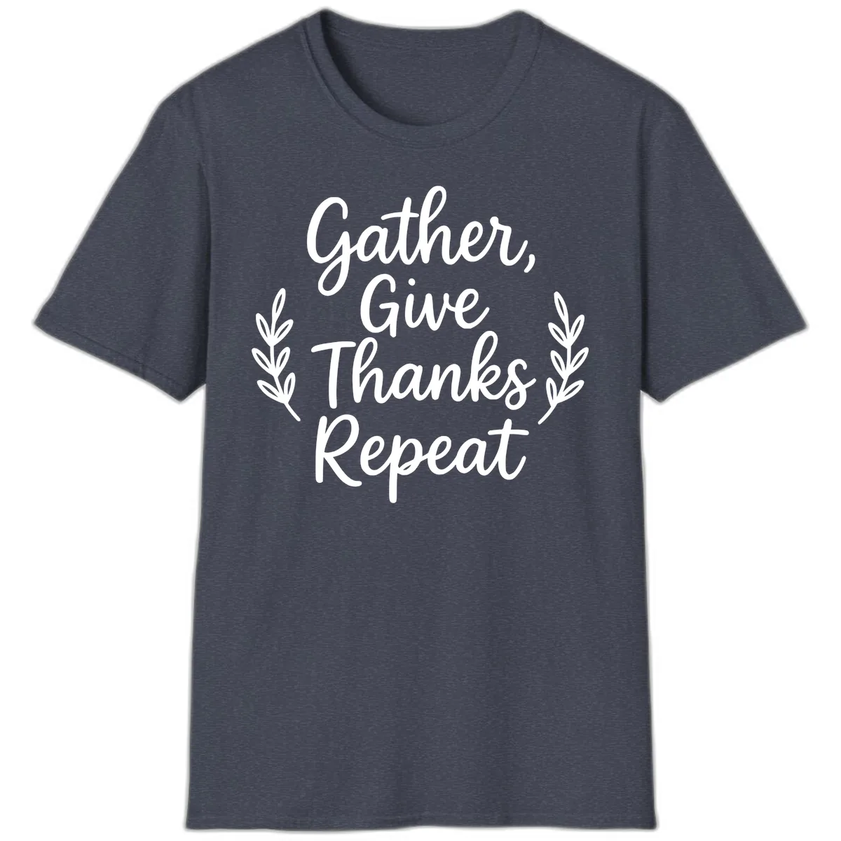 Gather Give Thanks Repeat Design T-Shirt in Heather Navy