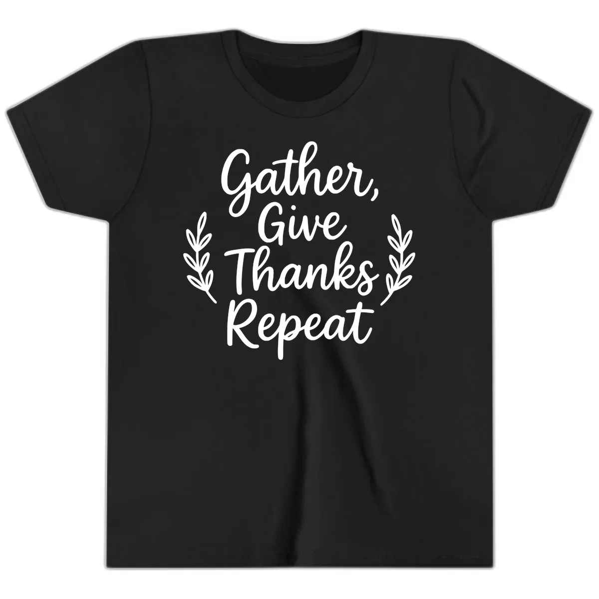 Gather Give Thanks Repeat Design Youth T-Shirt in Black
