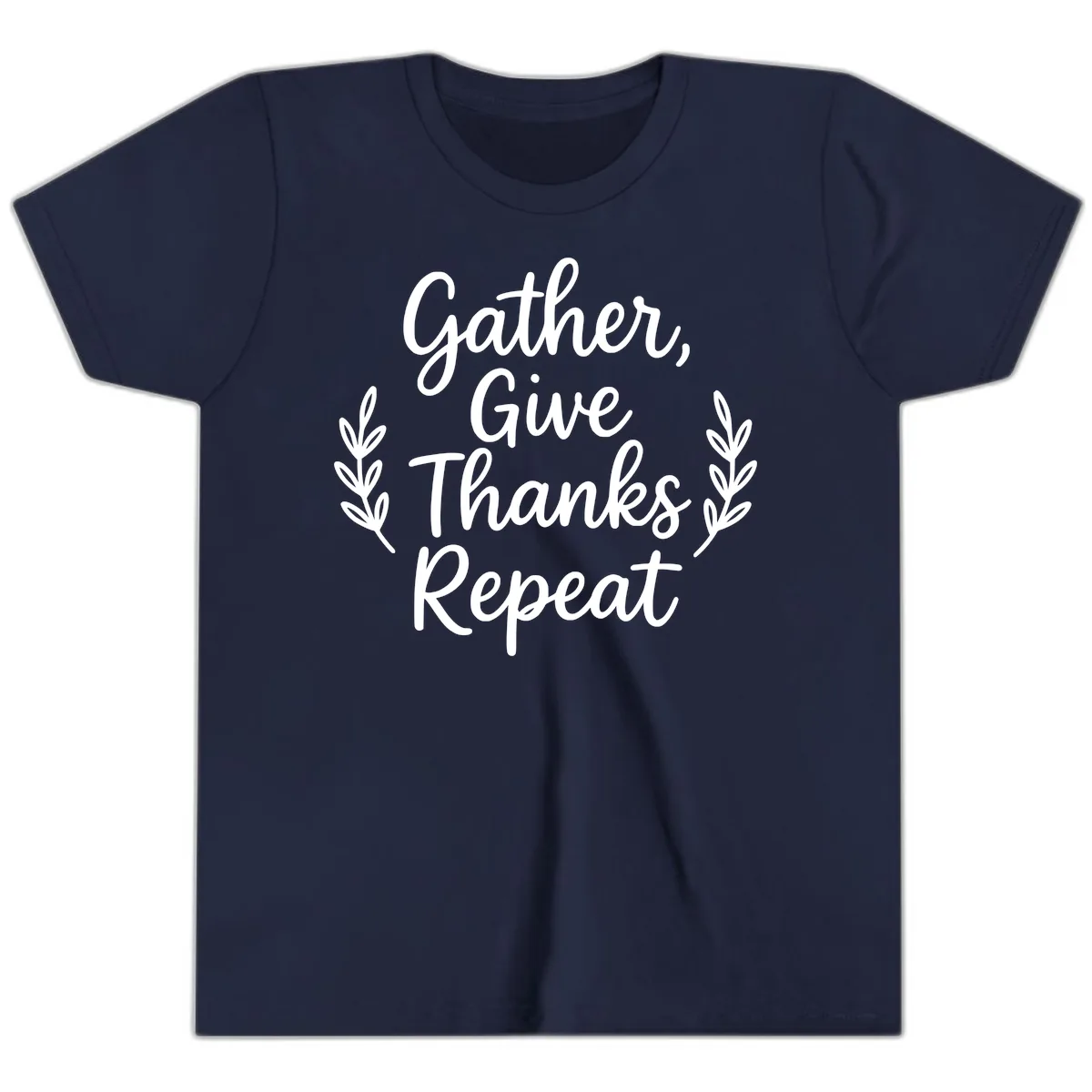 Gather Give Thanks Repeat Design Youth T-Shirt in Navy
