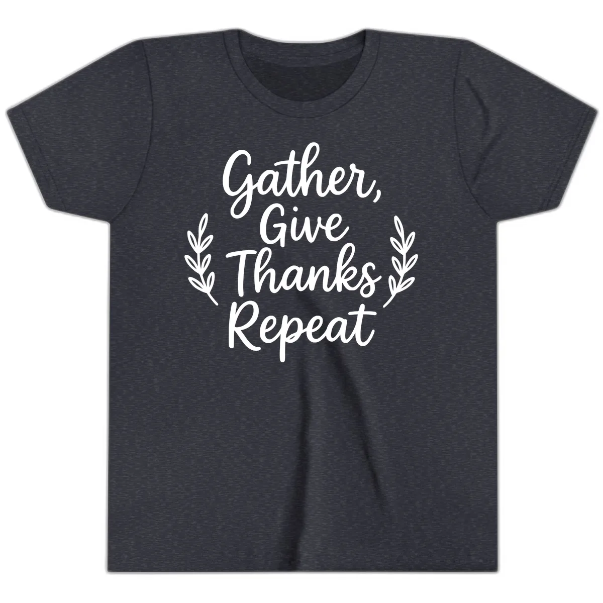 Gather Give Thanks Repeat Design Youth T-Shirt in Heather Navy