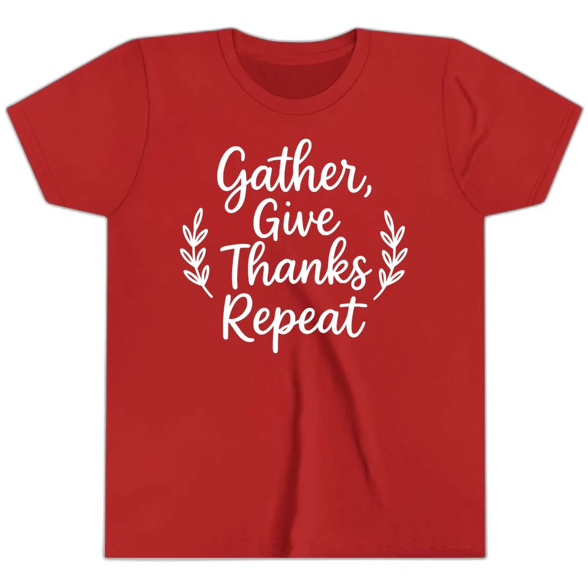 Gather Give Thanks Repeat Design Youth T-Shirt in Red