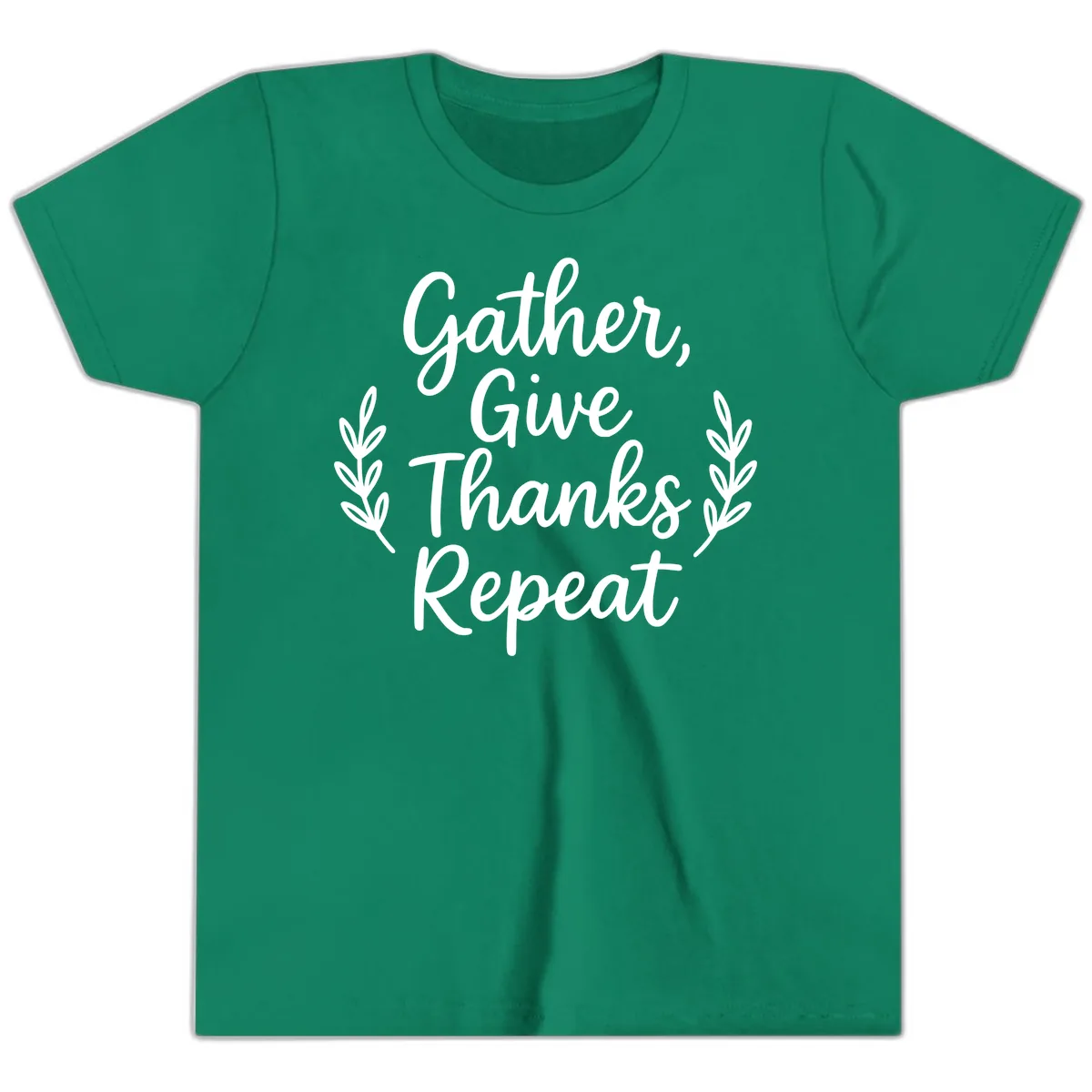 Gather Give Thanks Repeat Design Youth T-Shirt in Kelly