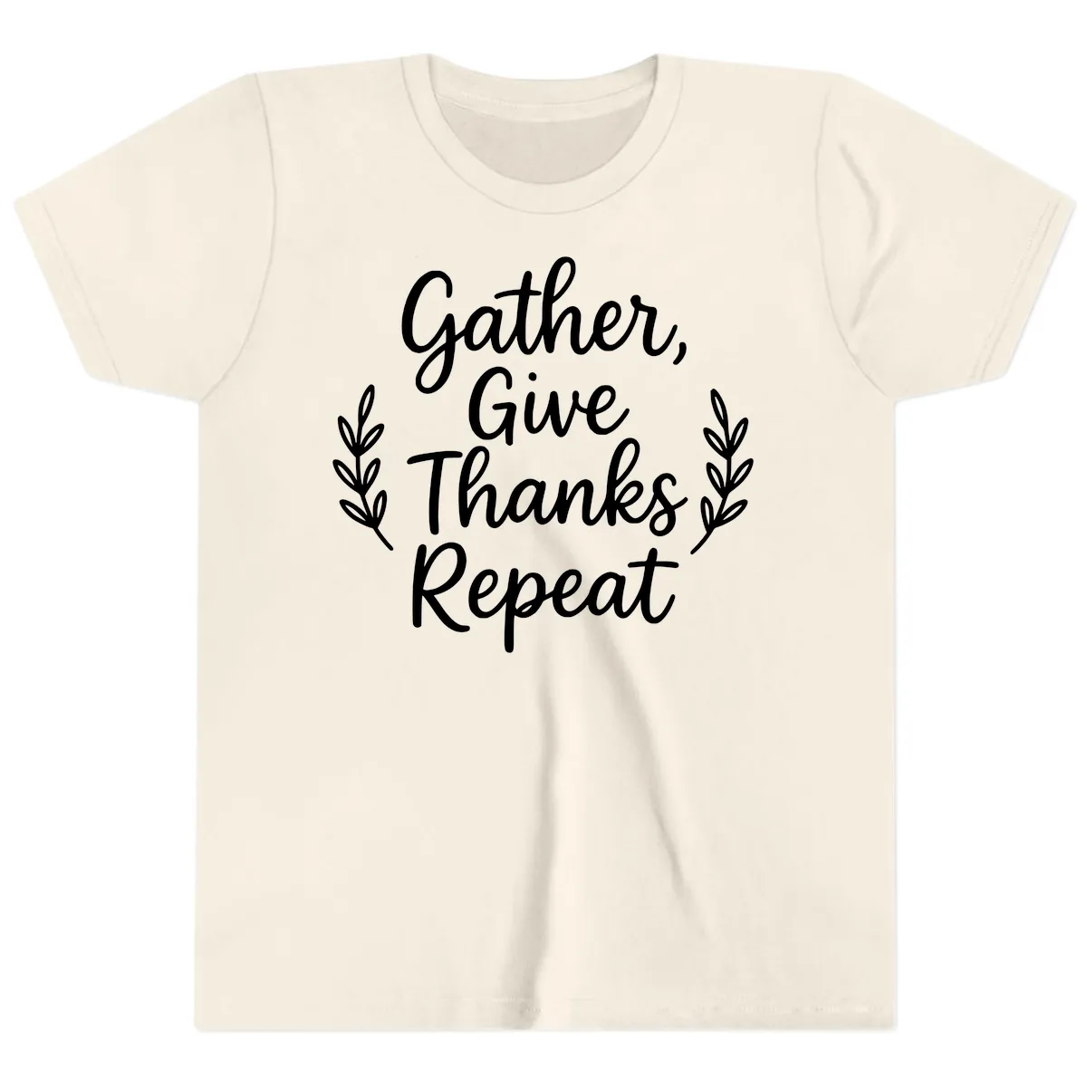 Gather Give Thanks Repeat Design Youth T-Shirt in Natural